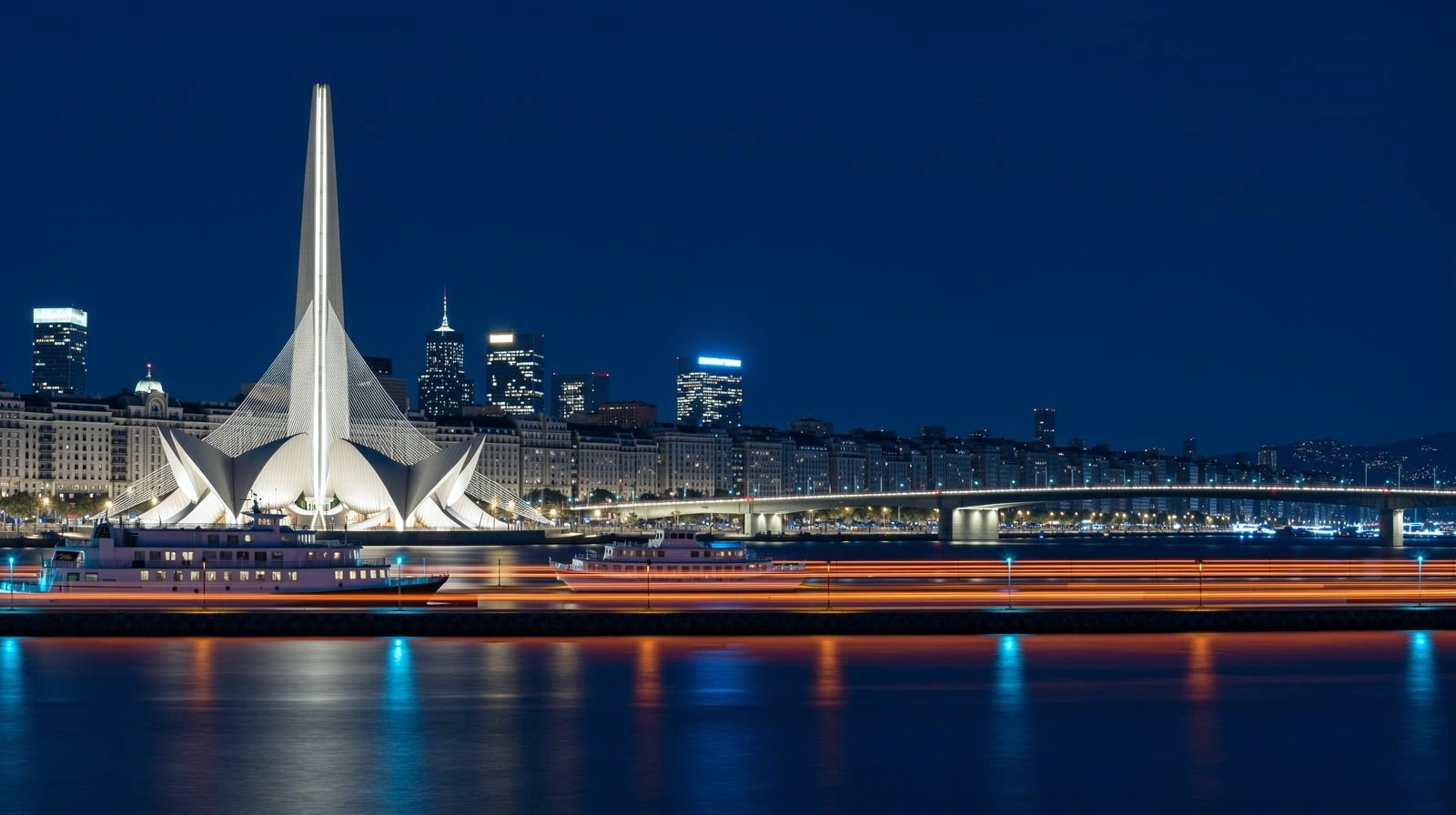 Panorama urbano de Buenos Aires con luces de tráfico